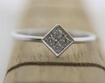 Art Deco Diamond Engagement Ring: 14K White Gold Geometric Ring