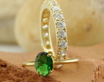 Owalny pierścionek zaręczynowy ze szmaragdem, diamentem laboratoryjnym, 14-karatowe złoto, vintage, ślubny