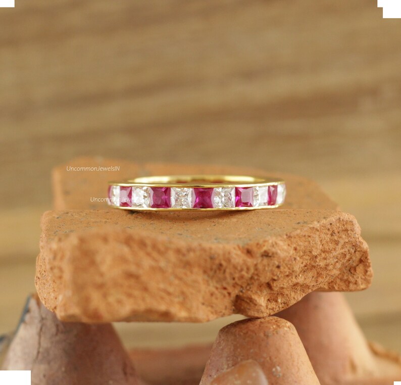 Princess Cut Ruby and Diamond Eternity Band: 14k Gold Wedding Ring - Etsy