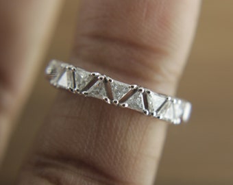 Triangle Diamond Wedding Band with Natural Trillion Cut Diamonds