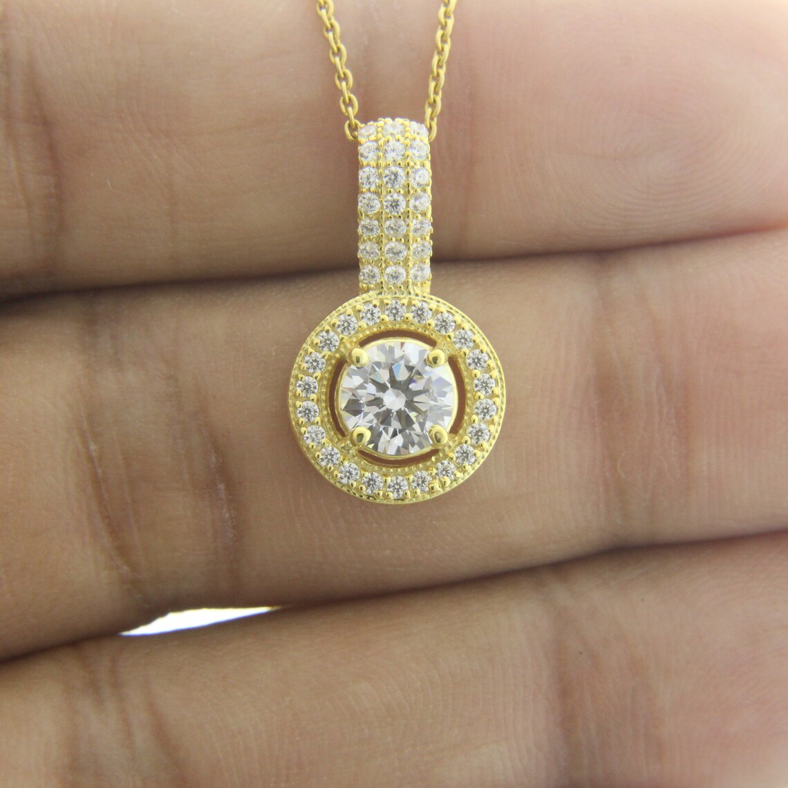 Moissanite Pendant with Chain Bridal Necklace with Gold Etsy