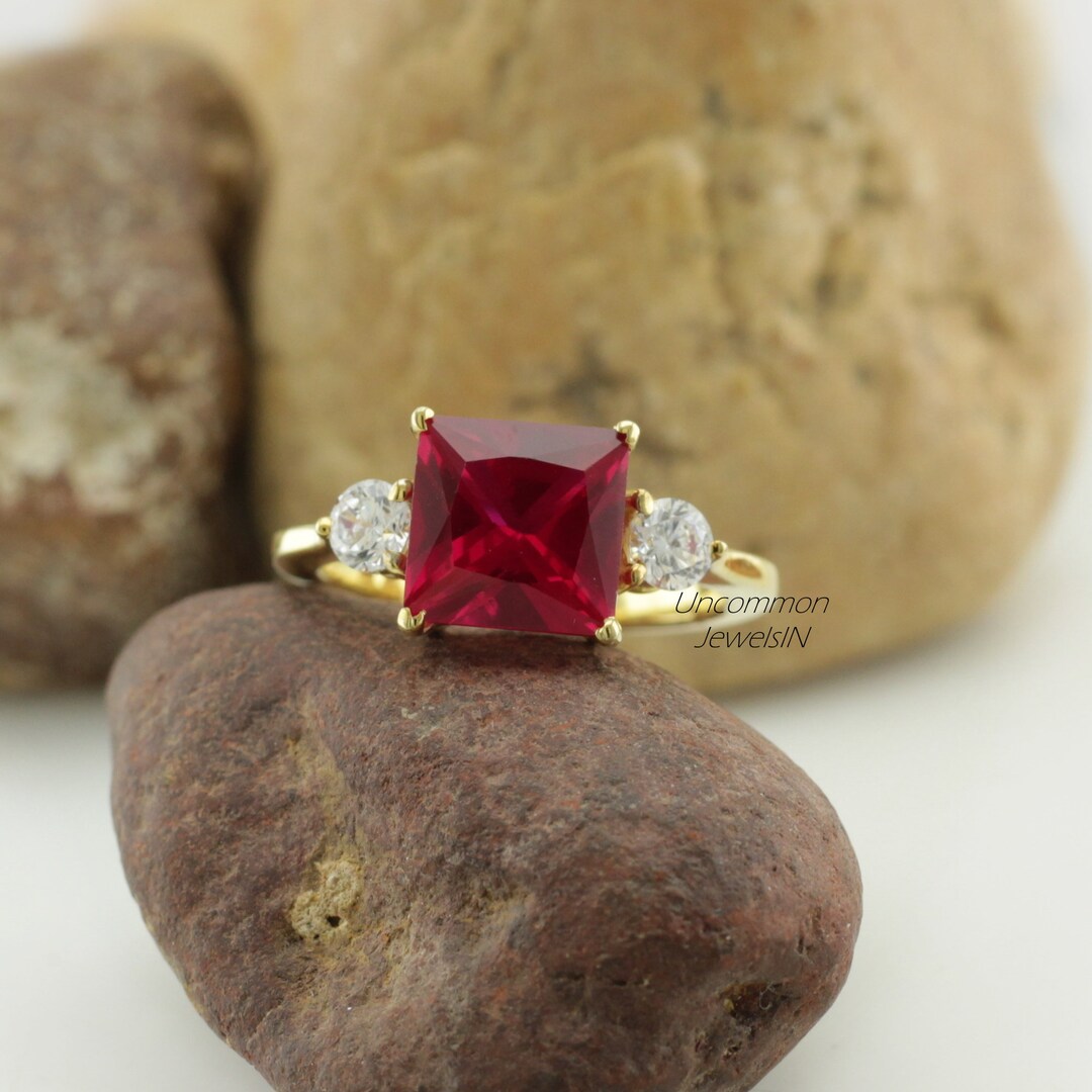 Princess Cut Ruby Diamond Ring: 14k Gold Anniversary Ring - Etsy