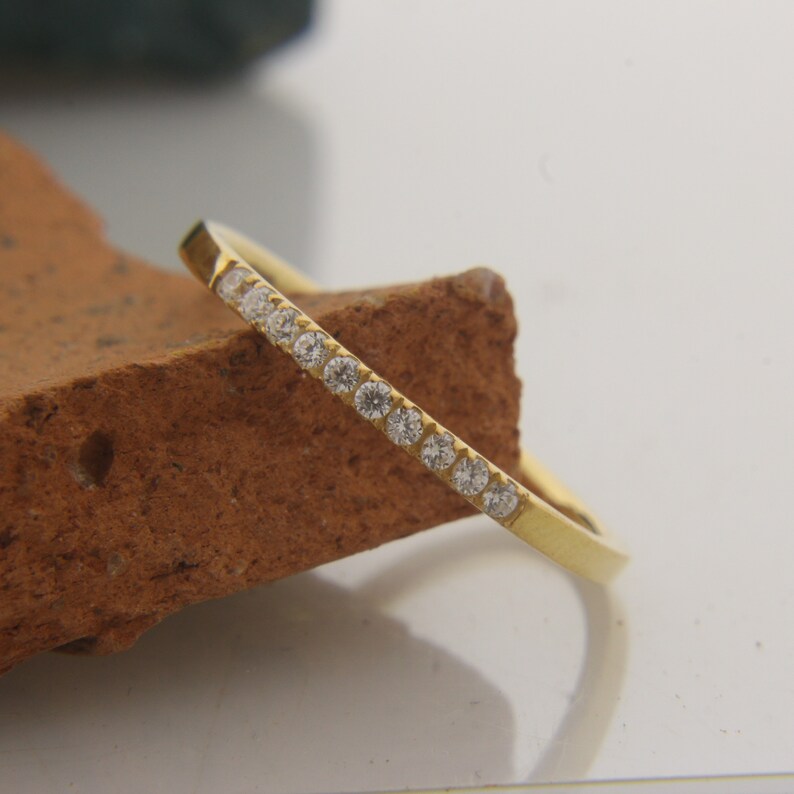 Half Eternity Pave set Moissanite Wedding Ring 1.3mm Moissanite Wedding Band 14k Band Ladies Moissanite Wedding Band in 14k Yellow Gold