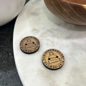 Removable Pom Buttons, Pom Tag, Pom Buttons, Clothing Labels, Sew on Tags, Wooden Buttons For Knitted, Knitting Buttons, Crochet Buttons