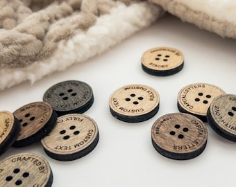 Custom Wood Buttons, Clothing Label, Sew on Tags, Personalized Wooden, Product Tag, Knitting Tags, Crochet Button, Engraved Wooden,DIY Craft