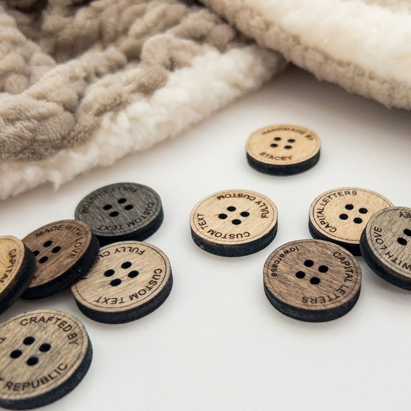 Custom Wood Buttons, Clothing Labels, Sew on Tags, Personalized Wooden Tags, Product Tags, Knitting Tags, Knitting Buttons, Crochet Buttons