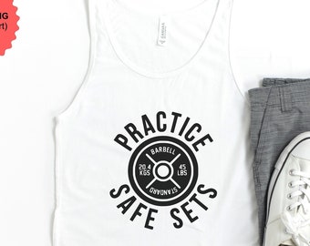 Practice Safe Sets, Iron Tank, Lift Heavy, Muscle Tank Top, Hardest Worker, Barbell Tank, Fitness Tank, Bodybuilding Gift, Pumping Iron Tank