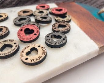 Custom Wood Buttons, Clothing Label, Sew on Tags, Personalized Wooden, Product Tag, Knitting Tags, Crochet Button, Engraved Wooden,DIY Craft