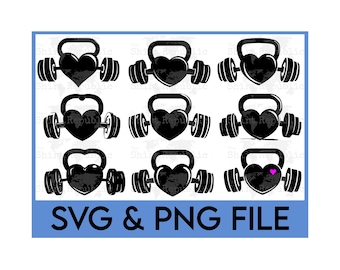 Kettlebell Bundle SVG, Squat Bench Deadlift, Fitness Digital, Fitness Decal, Weightlifting PNG, Workout Motivation,Crossfit Design,Gym Heart