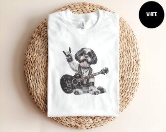 Camiseta de Shih Tzu, Perro Guitarrista, Amante de los Perros, Regalo para Mamá de Perro, Festival de Música, Mamá de Shih Tzu, Camiseta de Concierto, Rock and Roll, Banda de Perros Adorables, Humor Animal