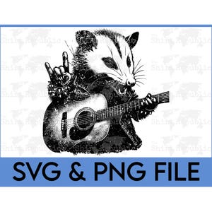 Distressed Opossum SVG, Cute Animal PNG, Possum Clipart, Vintage Possum, Opossum Gift, Funny Animal, Rocker Girl, Trash Panda,Summer Concert