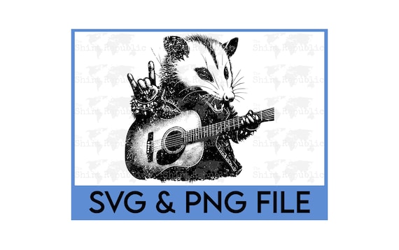 Distressed Opossum SVG, Cute Animal PNG, Possum Clipart, Vintage Possum, Opossum Gift, Funny Animal, Rocker Girl, Trash Panda,Summer Concert