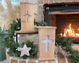 Wooden Christmas Lantern, Christmas Gift, Minimalist Christmas Decor, Handmade Cedar Lantern, Rustic Christmas Decor, Farmhouse Christmas