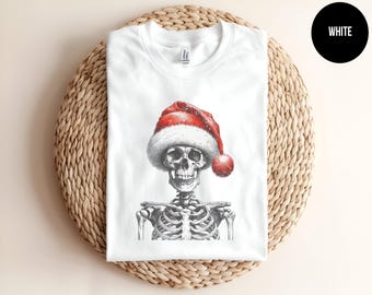 Skeleton Christmas Shirt, Santa Hat Skeleton Tee, Santa Hat Skeleton, Skeleton Santa T-Shirt, Christmas Skeleton Graphic Tee, Holiday Skull