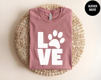Dog Paw LOVE Graphic Tee, Dog Lovers Shirt, Cotton Blend Gift