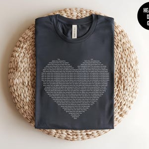 Heart Shaped Lyrics, Any Song Lyric Personalized Shirt, Custom Song Lyrics T-shirt, Favorite Song Gift, Personalized Song, Music Teacher Tee