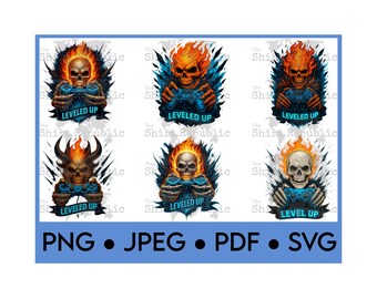 Jeu rétro SVG, gamer old school, clipart crâne de joueur, lot de crânes enflammés, jeu vidéo PNG, crâne de joueur, anniversaire de joueur, joueur numérique