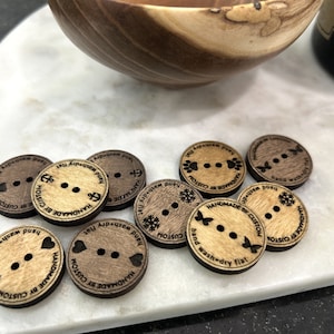 25 Removable Pom Buttons, Pom Tag, Pom Buttons, Clothing Labels, Sew on Tags, Wooden Buttons For Knitted, Knitting Buttons, Crochet Buttons