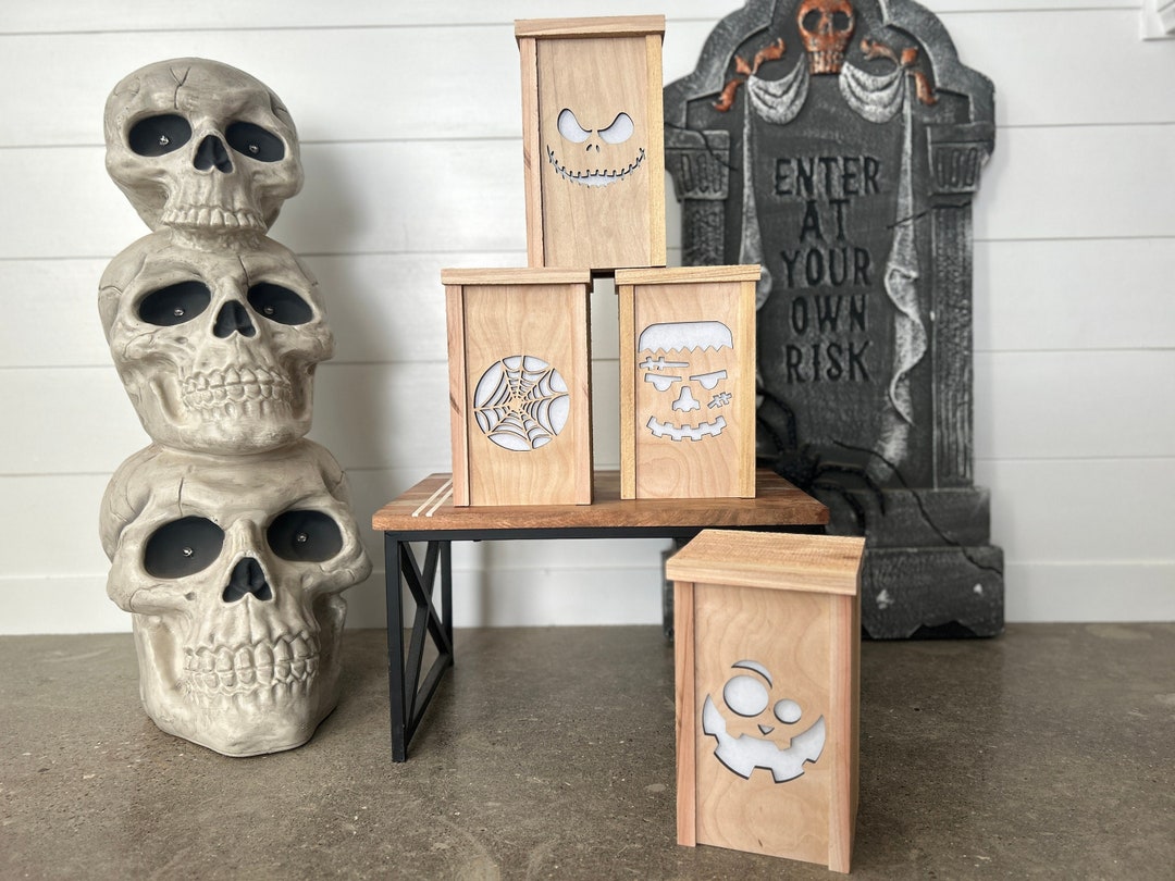Lantern With Removable Face, Halloween Lanterns With Lights, Wooden