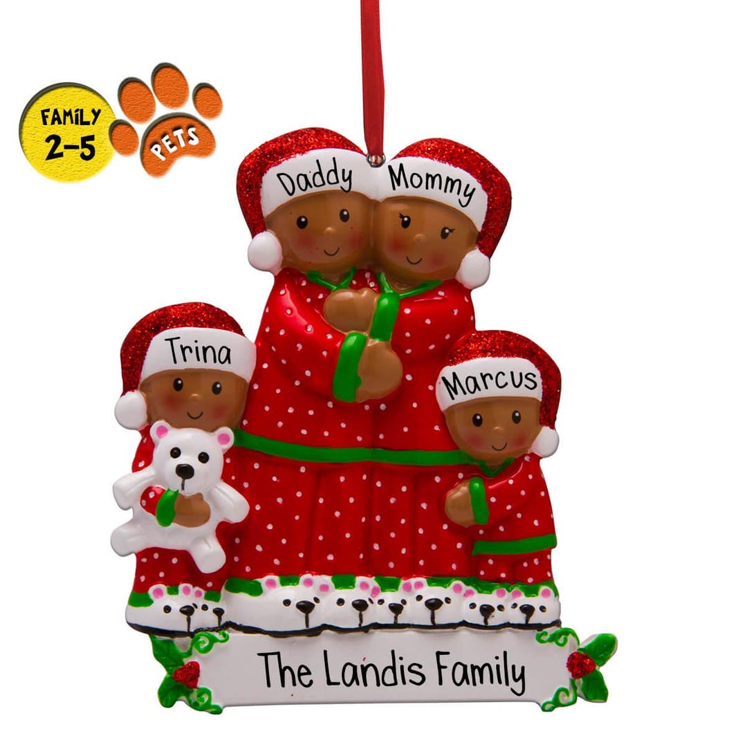 African American Holiday Pajamas Ornament - Personalized - Christmas ...