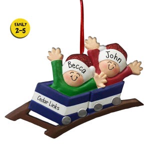 Roller Coaster Ornament Family of 2,3,4,5 - Blue Personalized Christmas Ornaments - Amusement Parks - California - Florida - Thrill Rides