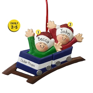 Roller Coaster Ornament Family of 2,3,4,5 - Blue Personalized Christmas Ornaments - Amusement Parks - California - Florida - Thrill Rides