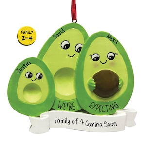 Decorazione per la famiglia incinta - In attesa - 2° bambino - Coppia incinta - Madre - Mamma - Decorazioni natalizie personalizzate - Avocado