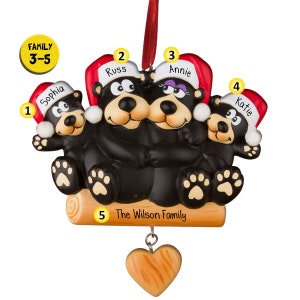 Personalized Bear Ornaments - Family of Black Bears - Wilderness - Animal Families - Perfect Handwriting - Hibernation - Winter