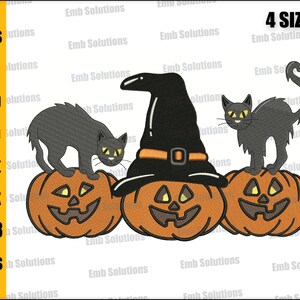 Halloween Witches Pumpkin Embroidery, Halloween Witches Casting Spell On Pumpkins Witch Cats Machine Embroidery Design. 4x4, 5x7,6x10, 8x12.