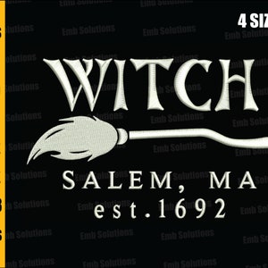 Halloween Witch Embroidery Designs, Witches Academy Salem, MA Est. 1692, Halloween Witches Machine Embroidery Design. 4x4, 5x7, 6x10, 8x12.