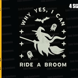 Halloween Witches Embroidery, Spooky Halloween Witches Embroidery, Ride A Broom Witches Machine Embroidery Design. 4x4, 5x7, 6x10, 8x12.