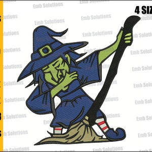 Halloween Witch Embroidery, Halloween Dancing Witch Embroidery, Witch Dancing With Broom Machine Embroidery Design. 4x4, 5x7, 6x10, 8x12.