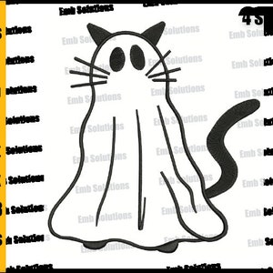 Halloween Ghost Kitty Embroidery, Halloween Spooky Kitty Embroidery, Spooky Kitty Halloween Machine Embroidery Design. 4x4,5x7, 6x10 , 8x12.