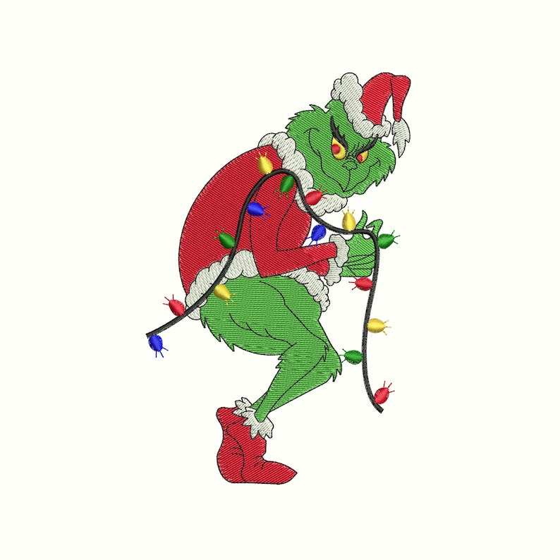 Grinch Stealing Christmas Lights Machine Embroidery Design. Etsy