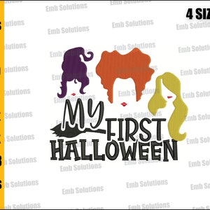 Halloween Witches Embroidery Designs , Halloween Witches My First Halloween Machine Embroidery Design. 4x4, 5x7, 6x10, 8x12.