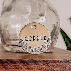 Folklore Forest Dog ID Tag 1 1/4&quot;, Metal Hand Stamped Custom Dog Tag