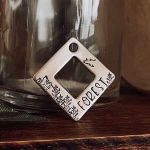 Custom Personalized Dog Tag, Pet ID Tag, Metal Hand Stamped Dog Tag | Forest Vibes Design Square Washer Dog Tag 1&quot; x 1/2&quot;