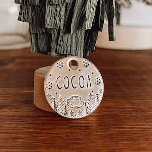 Custom Personalized Dog Tag, Pet ID Tag, Metal Hand Stamped Dog Tag | Snow, Winter, Holiday | Cozy Winter Design Dog Tag