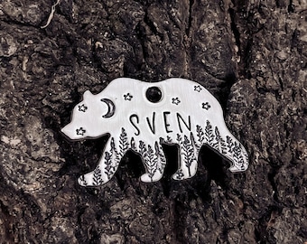 Benutzerdefinierte personalisierte Hundemarke, Haustier-ID-Tag, Metall Hand gestempelt Hundemarke | Wilderness Bären Anhänger 3/4"x 1 3/8"