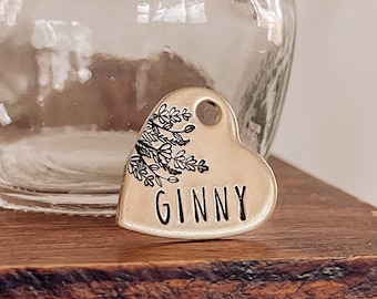 Custom Personalized Dog Tag, Pet ID Tag, Metal Hand Stamped Dog Tag | Heart, Flowers, Floral, Valentine's Day | Floral Heart Design Shaped