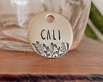 Custom Personalized Dog Tag, Pet ID Tag, Metal Hand Stamped Dog Tag | Flowers, Floral, Wildflowers | Wildflower Bouquet Design