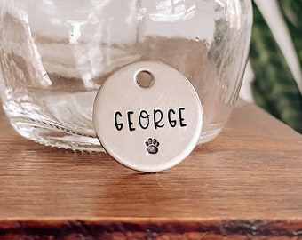 Custom Personalized Dog Tag, Pet ID Tag, Metal Hand Stamped Dog Tag | Simple Paw Print Design