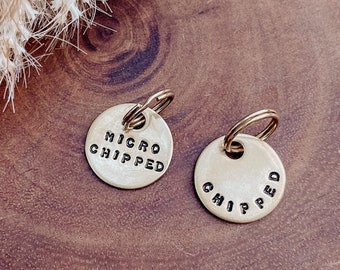 Chipped/Microchipped Tag 3/4" | Metal Hand Stamped Dog Tag