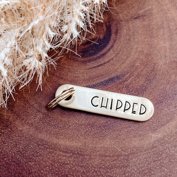 Chipped Oblong 3/8 x 1 1/2" Dog ID Tag, Metal Hand Stamped Custom Dog Tag