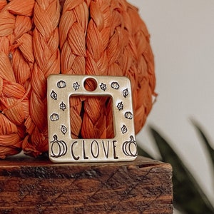 Custom Personalized Dog Tag, Pet ID Tag, Metal Hand Stamped Dog Tag | Pumpkin, Leaf, Pumpkin, Autumn | Fall Day Square Washer 1&quot; x 1/2&quot;