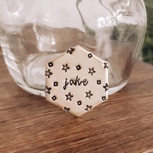 Custom Personalized Dog Tag, Pet ID Tag, Metal Hand Stamped Dog Tag | Starry Hexagon Design Dog Tag