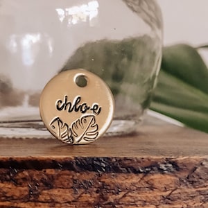 Custom Personalized Dog Tag, Pet ID Tag, Metal Hand Stamped Dog Tag | Monstera Dog Tag | Monstera Leaf Design Dog Tag 3/4"