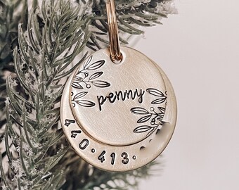 CUSTOMIZABLE Layered Dog ID Tag 1" + 1 1/4", Metal Hand Stamped Custom Dog Tag
