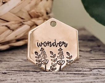 Custom Personalized Dog Tag, Pet ID Tag, Metal Hand Stamped Dog Tag | Flowers, Floral, Spring, Summer | Hexagon Floral Bouquet Design