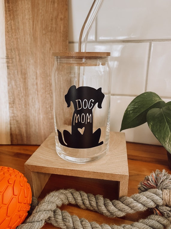 Dog Mom Glass Tumbler with Bamboo Lid & Straw